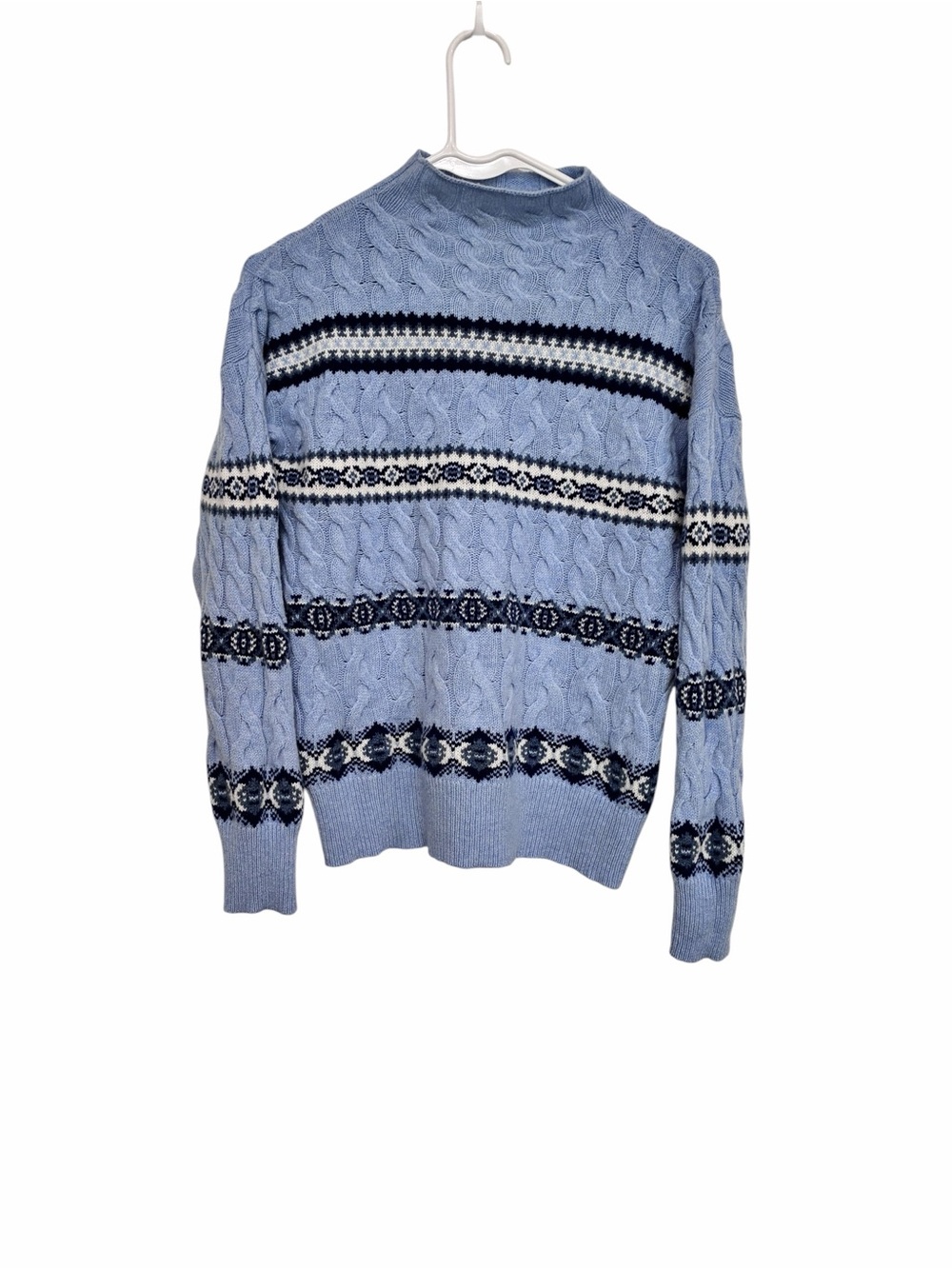 Vineyard Vines Light Blue Fair Isle Cable Crewneck Sweater oversized mock neck